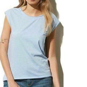 Womens Tank Top Adam Levine Blue Medium Boxy Short Sleeve Cutout Wings Jersey